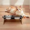 Iron and Wood Combination Dog Bowls for Medium Dogs Pets Food Bowl Stand with Stainless Steel Food Bowls for Cats & Dogs
