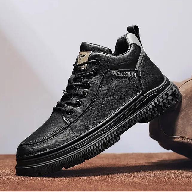 High-top men's shoes winter thick-soled non-slip construction site work labor insurance leather shoes men's outdoor black versatile medium-top M