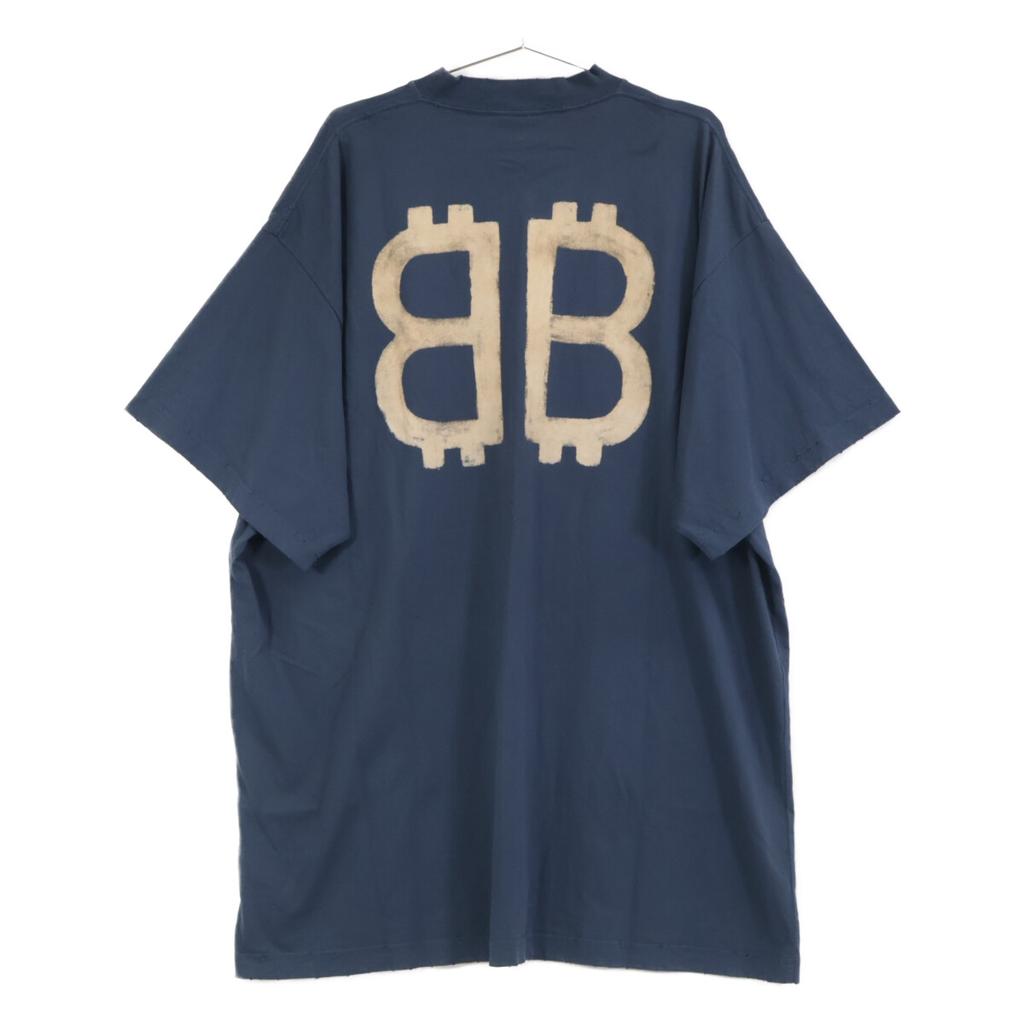 BALENCIAGA 739028 Navy 24 Year BB Logo Oversized T-Shirt tops 4 NavyUsed