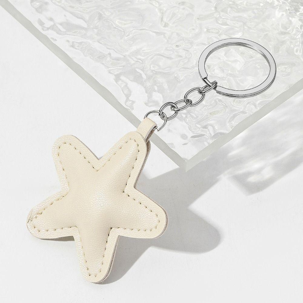 Fashion Leather Keyring Simple Colorful Pendant Classic Star Shape Keychain  Unisex