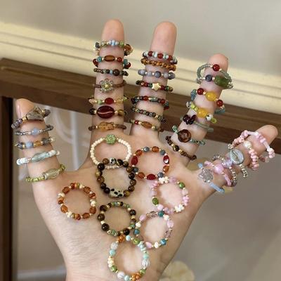 Color Crystal Beaded Ring  Niche Design Sense High-end Finger Ring Light Luxury Temperament All-match Ring Accessories