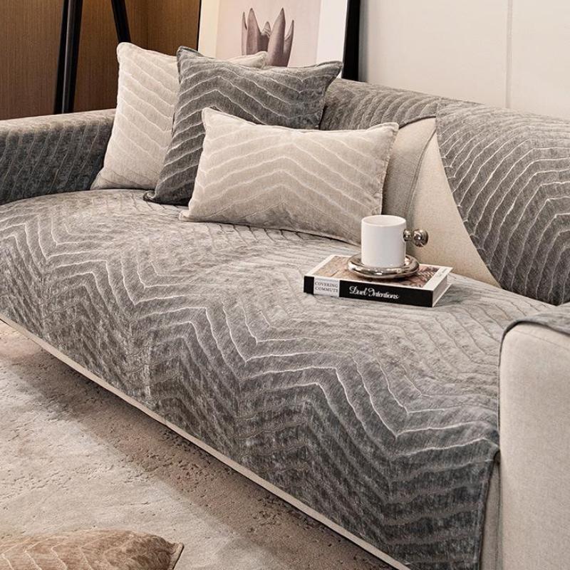 Uniwersalna antypoślizgowa mata na sofę czterosezonowa Minimalistyczna nowoczesna wysokiej klasy poduszka do siedzenia Lekka luksusowa szara narzuta na sofę do salonu, tkanina narzutowa