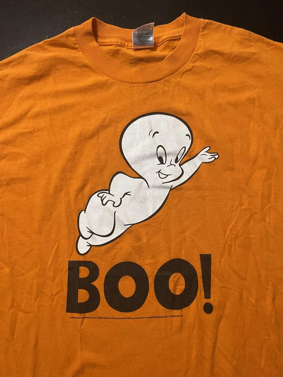 Vintage Casper the Friendly Ghost  Boo  Halloween 100% Cotton T-shirt Mens Tees Top, Orange, Size: Large 2XL