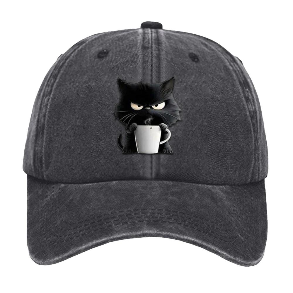 Cotton Snapback Baseball Cap Cute Cat Adjustable Cotton Cap Coffee Cat Printed Baseball Hat for Mom Grandma Cat Lover