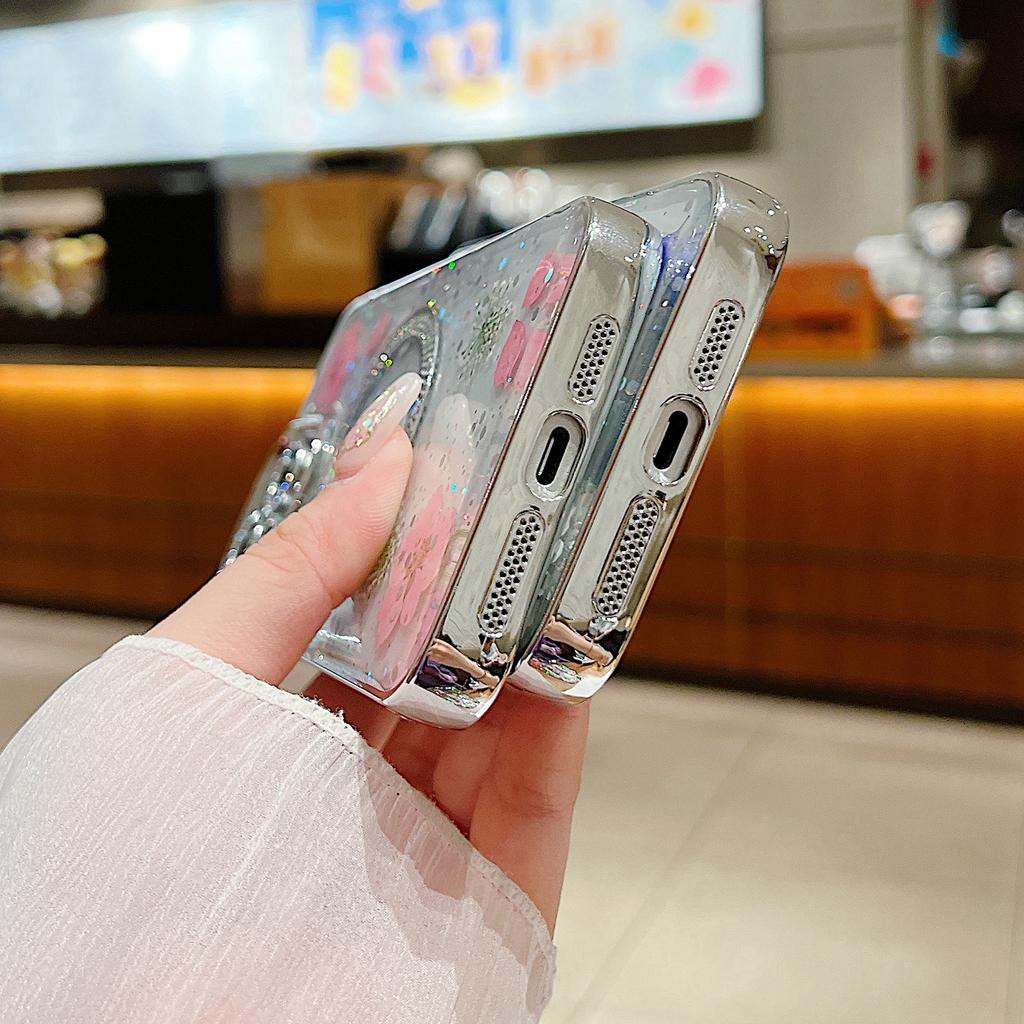 Para Capa de iPhone 15 Pro Flor Seca Epóxi PC+TPU Capa Traseira Magnética para Telefone