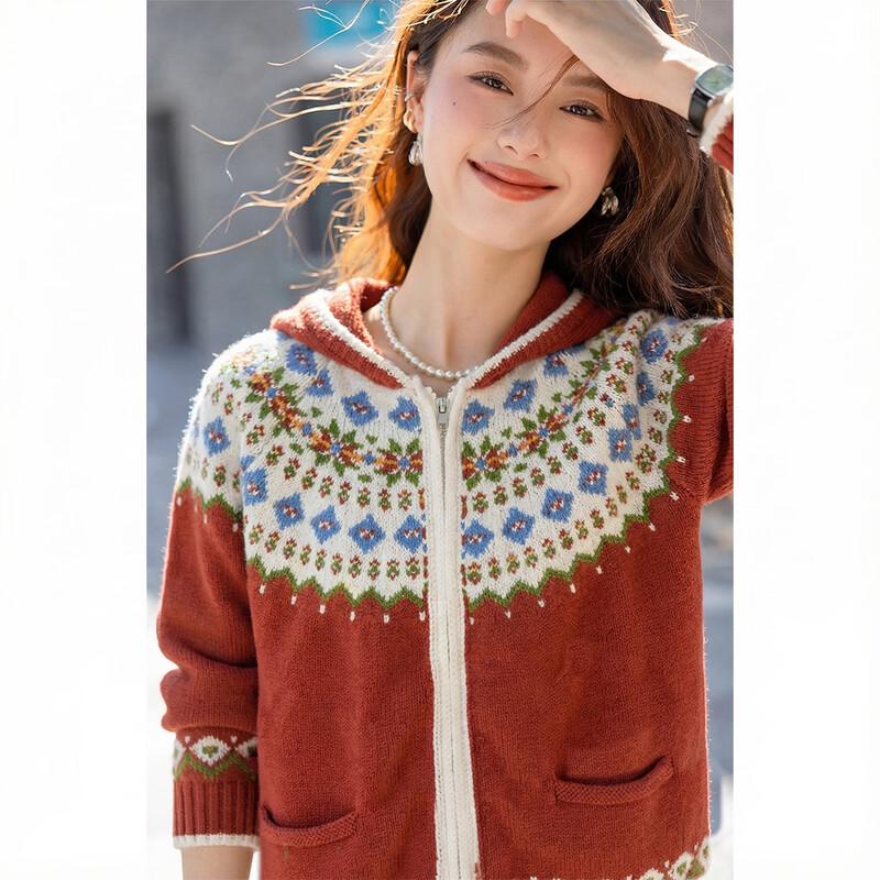 Mokana Women's Fair Isle Hooded Knitted Sweater