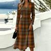 Women's Plaid Print Casual Long Sleeve V-Neck Dress with Pockets for Everyday Wear