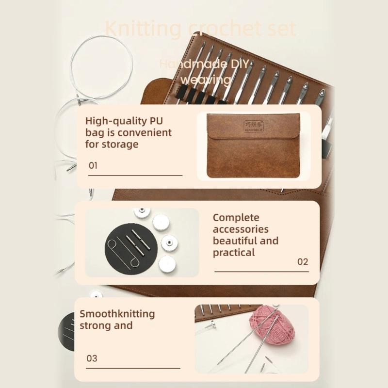 Interchangeable Circular Knitting Needle Tunisian Crochet Hook Set 3mm-10.0mm Carpet Crochet Hook Set with Storage Bag