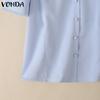 VONDA Elegant Women Short Sleeve Buttons Up Casual Office Blouse Work Wear