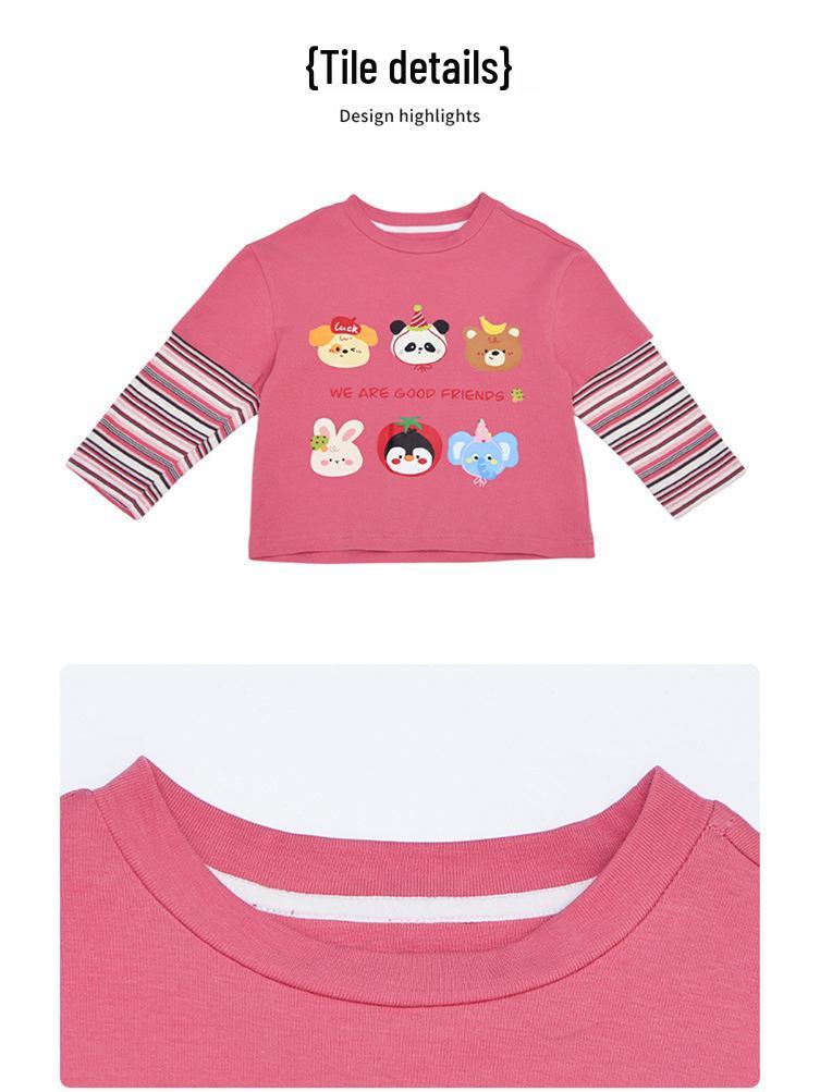 2025 Dziewczęca Wiosenno-Jesienna Koszulka z Długim Rękawem Udająca Dwuczęściową