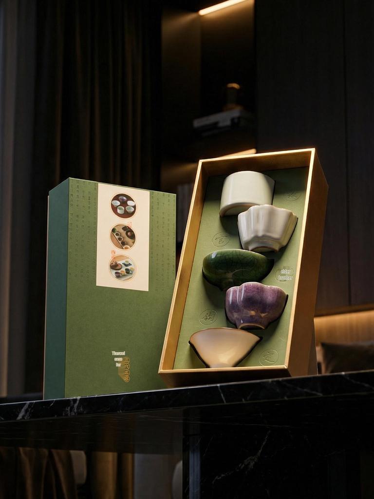 Song Dynasty Charm: Elegant Ceramic Tea Cup Set Gift Box - Ideal Birthday Souvenir