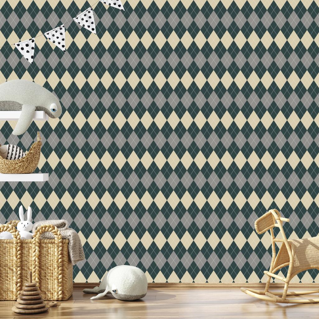 Autumn Plaid Wallpaper Turquoise and Gray for Living Room and Bedroom 50x1000