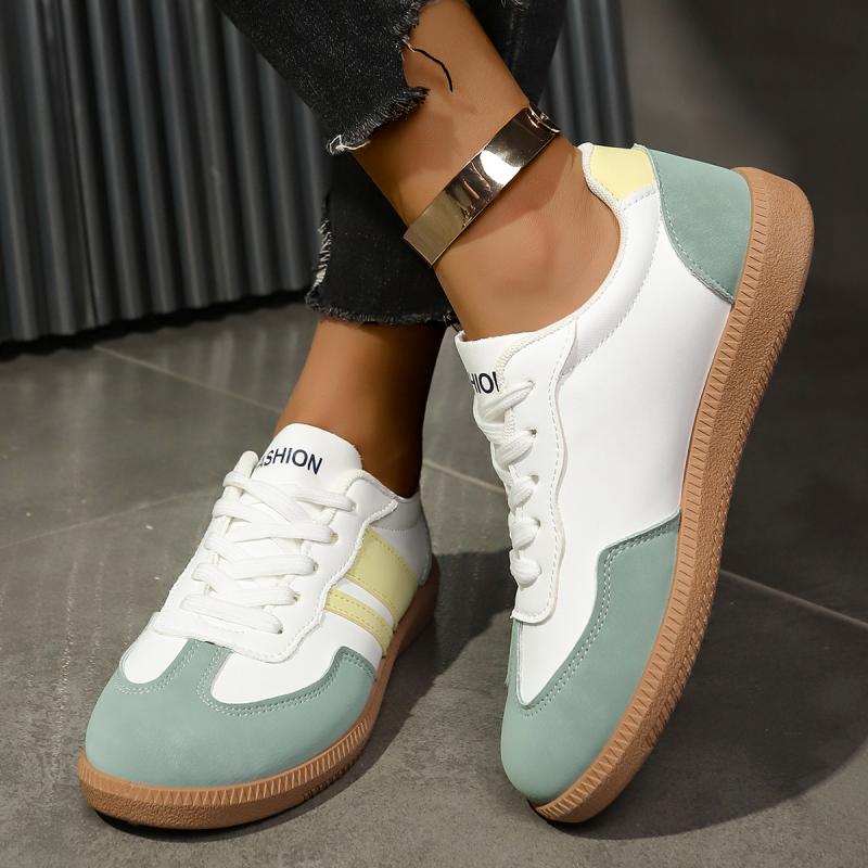 Fashion Fashion Patchwork Lace Up Stitching Decoration Sneakers Women Autumn Casual Round Toe Low Heel Shoes Non Slip Skateboard Shoes