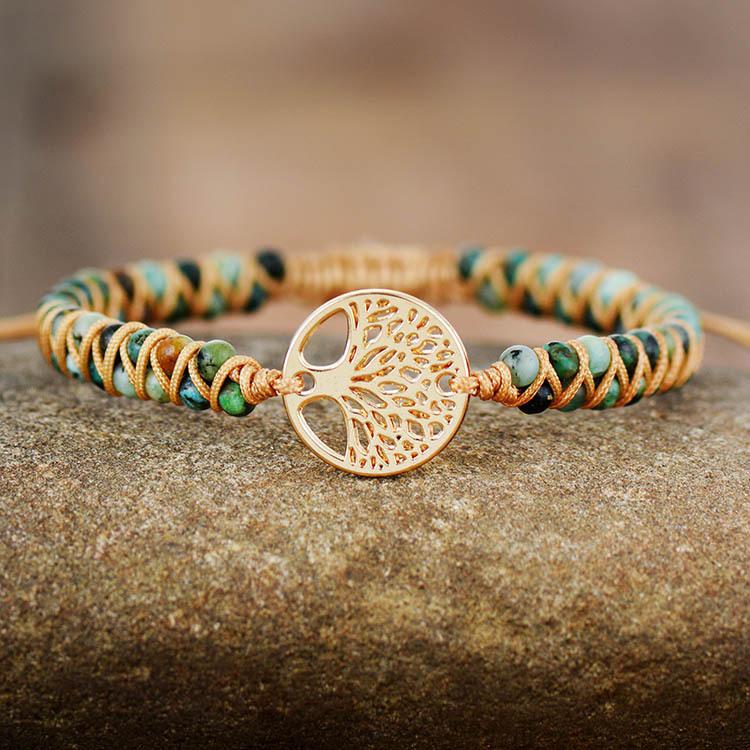 Tree Of Life African Pine Natural Stone Beaded Handwoven Yoga Friendship Lover Bracelet Bracelet