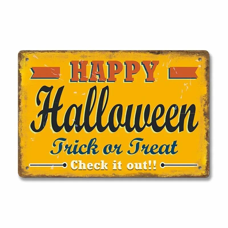 Vintage Halloween Trick or Treat Party Poster Tin Signs  Metal Plate Wall Decor for Cafe Bar Pub  Perfect Halloween Gift