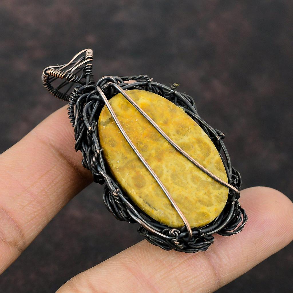 Fossil Coral Pendant Copper Wire Wrapped Gemstone Pendant Copper Jewelry Handmade Pendant Wire Wrapped Fossil Coral Jewelry Anniversary Gift