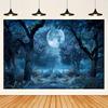 The Magic Forest Night Sky and Moon Tree Background Is Suitable for Adult Portraits Party and Event Photography Backgrounds