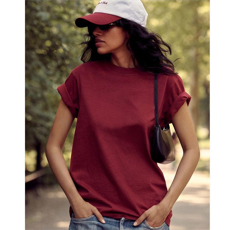 Light Gray Short sleeve T-shirt Women 2025 New Summer Cotton Loose Bottoming Shirt Basic Shoulder Solid Half Sleeve