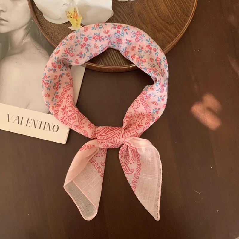 New retro cotton and linen hair band, silk scarf, small square scarf, women's thin scarf, decorative neckerchief and headscarf
