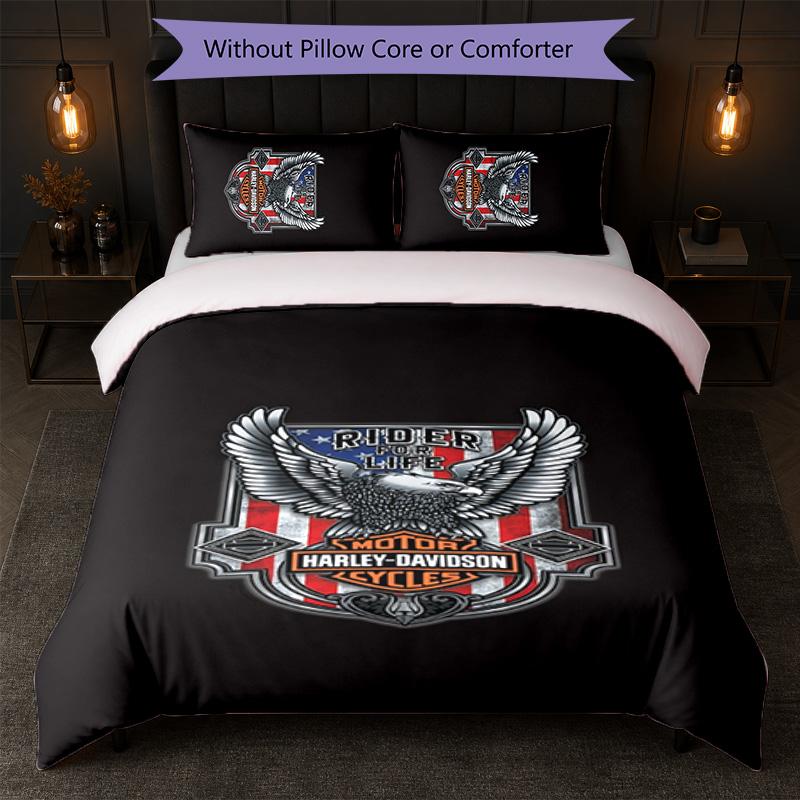 Set Copripiumino Harley-Davidson 3 Pezzi 1 Copripiumino e 2 Federe Biancheria da Letto Morbida per Camera da Letto Domestica