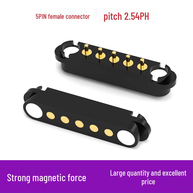 5-Pin Magnetic Connector with Solder Wire and Bend-Resistant Male & Female Gold-Plated Spring Pin Contacts