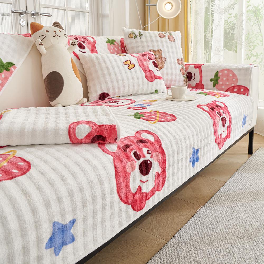 

Мультяшный медведь бархатный диванная подушка наволочка ультра мягкий противоскользящий домашний декор диван сиденье чехол многоцелевой мебель защитный чехол 70x70