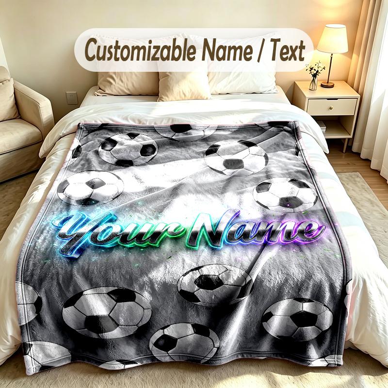 Soccer Theme Custom Blanket Personalized Name & Text Customized Soft Warm Throw Blanket Home Decor