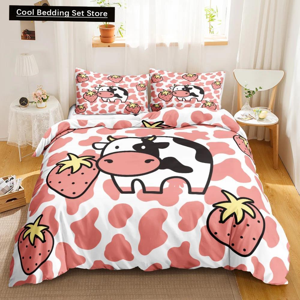 Cow Print Duvet Cover Animal Cow Doodle Cartoon Drawing Farming Husbandry Sunflower Polyester Bedding Set Twin Queen King Size