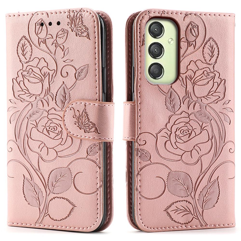 

Для Samsung Galaxy A25 5G (Глобальний) (161.0мм) Чохол Гаманець Підставка З Тисненням Роза Метелик Шкірзамінник Чохол для Телефону Rose Gold