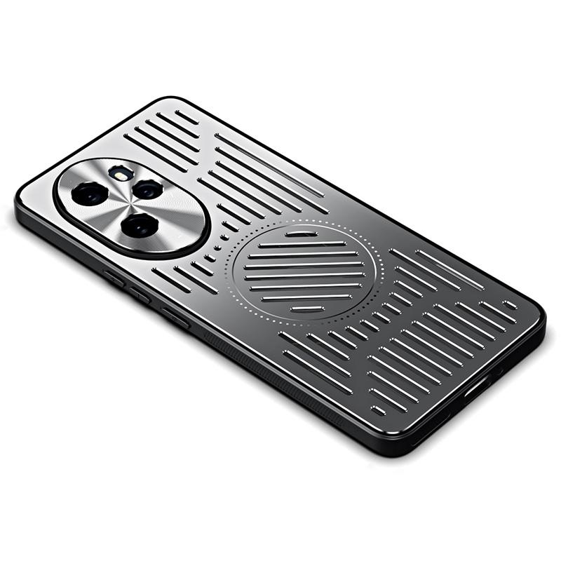 

For Honor 100 Pro 5G Mobile Phone Case TPU+Aluminum Alloy Magnetic Heat Dissipation Phone Cover Silver