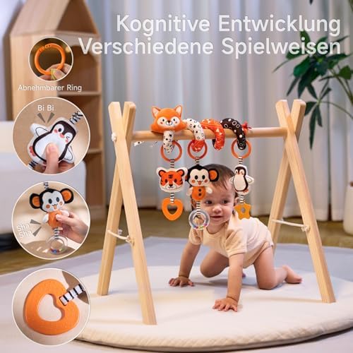Kontrast Black White Spiral Baby Toy 0-9 Months Fox Activity Spiral for Car Seat, Plush Hanging Toy with Rattles Teether for Baby Backseat