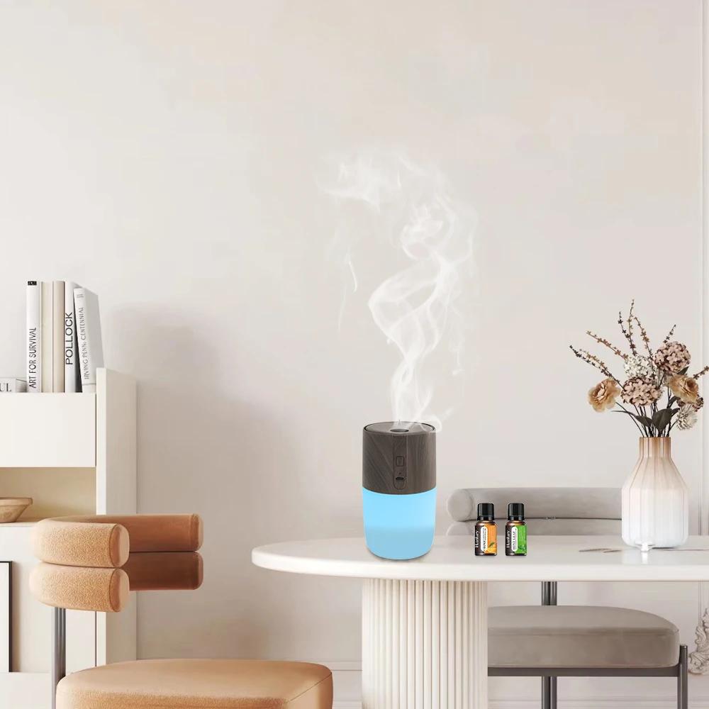 

Диффузор для дома 300 мл, увлажнитель для ароматерапии с текстурой дерева, 7 цветов подсветки, ультразвуковой, 2 масла в комплекте