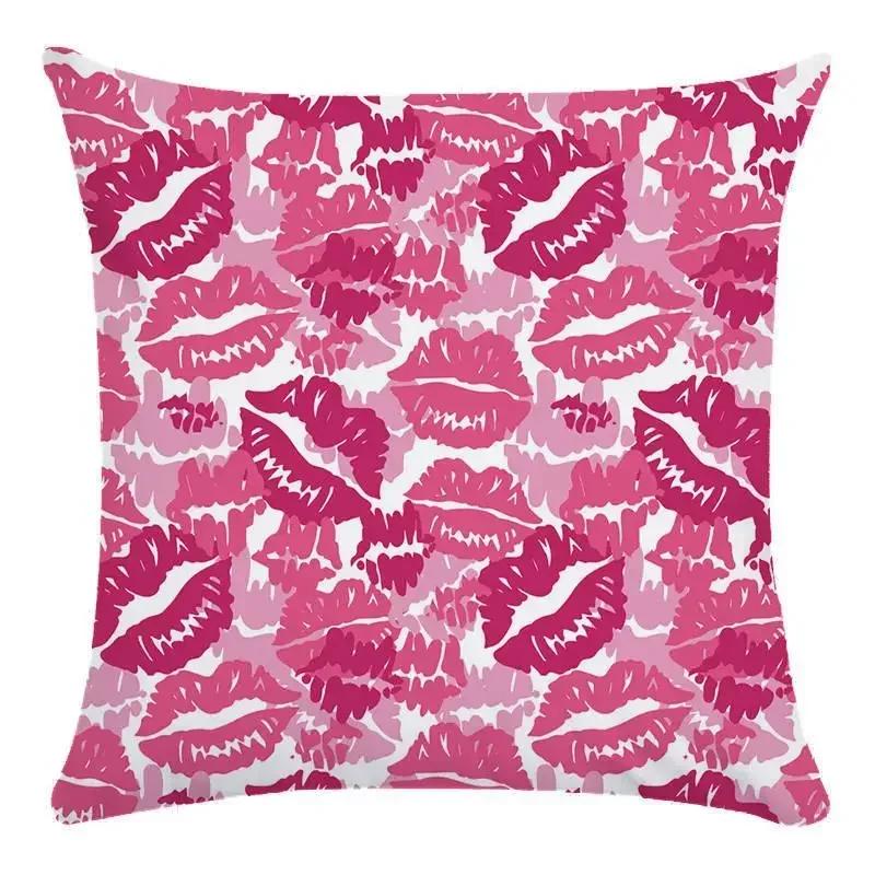 Customizable Pillowcase Chair Waist Throw Pillowcase Home Decor Colorful Red Lips Pattern Short Cushion Cover