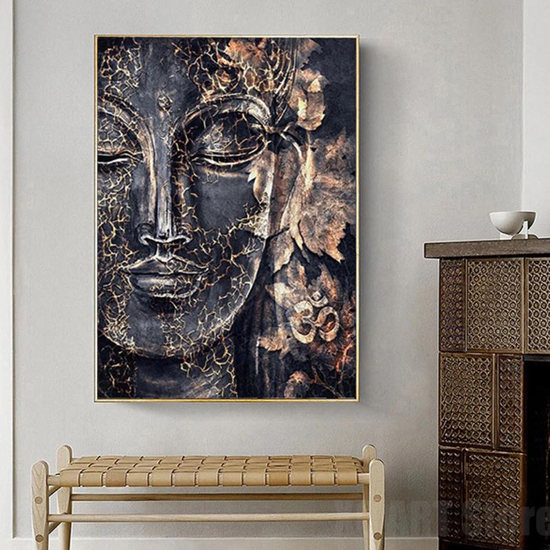Gold Buddha Canvas Paintings Wall Art Mandala Flower Buddha Posters HD Picture For Living Room Bedroom Decoration Decor Unframed