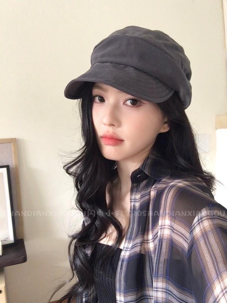 Lyocell material, Yamamoto style solid color stacked beret, literary and versatile face-showing small casual painter hat