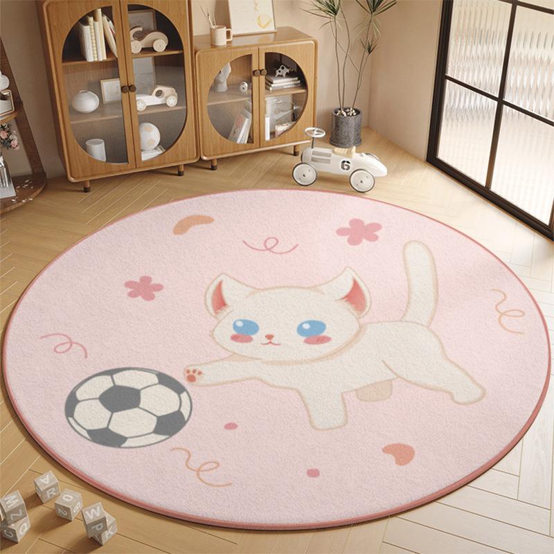 Cute Cat Round Carpet Cartoon Animal Kids Room Decor Floor Mat Soft Non-Slip Area Rug for Living Room Bedroom Playroom Entryway