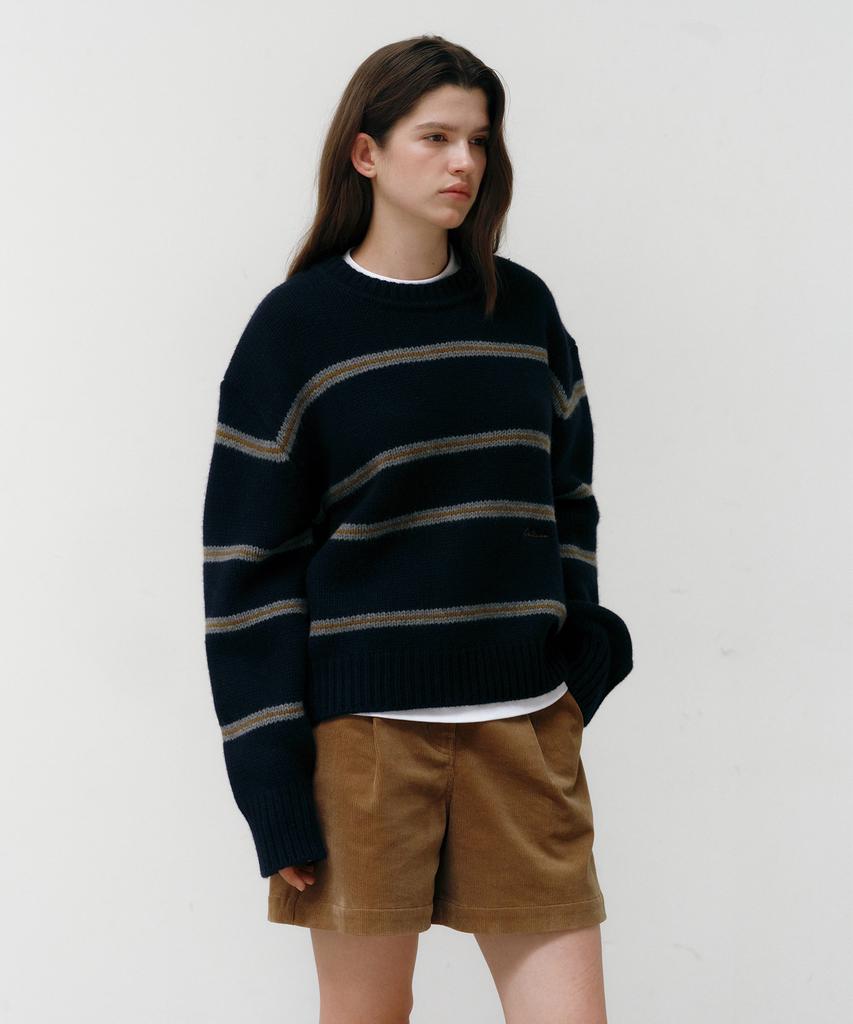 OSTKAKA Wool Blended Stripe Pullover Navy