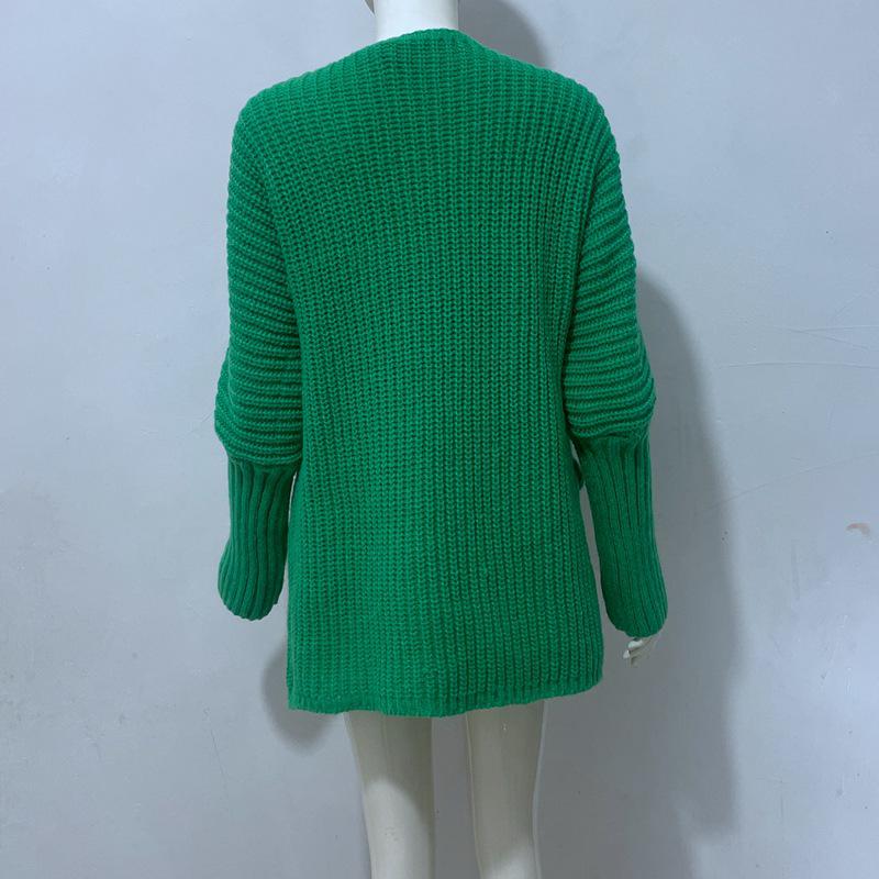 Women's Knit Pocket Cardigan Sweater - Solid Color, Loose Fit, Autumn/Winter Fashion