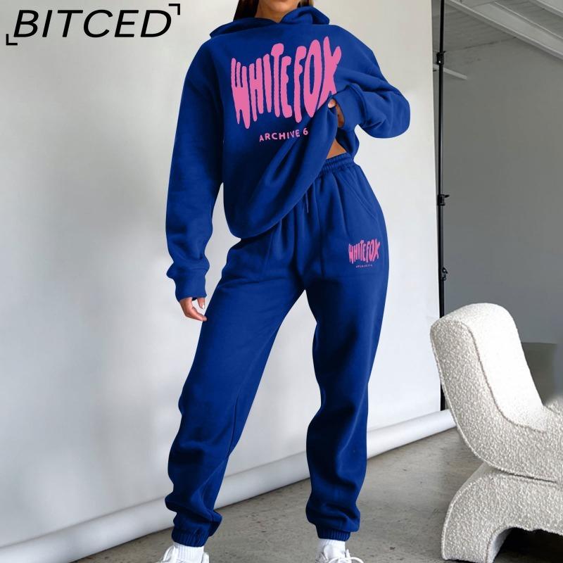 BITCED Women's Spring/Autumn/Winter Sweatshirt Set Foam-Printed Fashion Sports Long-Sleeved Hooded Sweatshirt