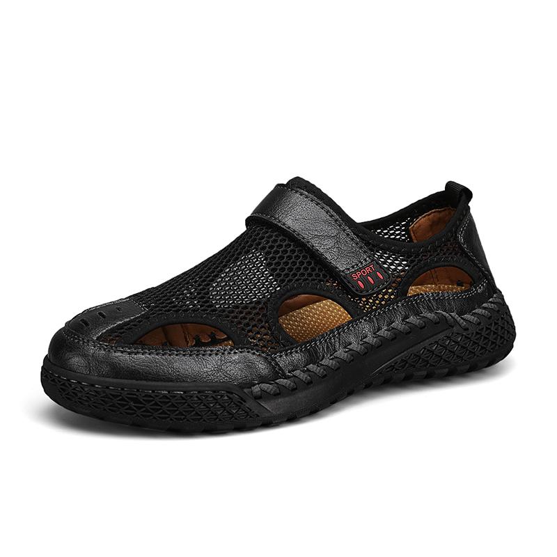 Summer Closed Toe Sandals for Men Sandals Breathable and Versatile Outdoor Handmade Large Beach Shoes Hollow Mesh Shoes