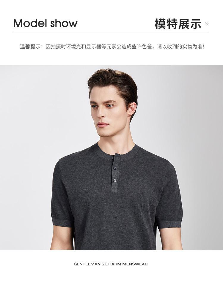 Men's Summer Mulberry Silk Blend Henley Collar T-Shirt