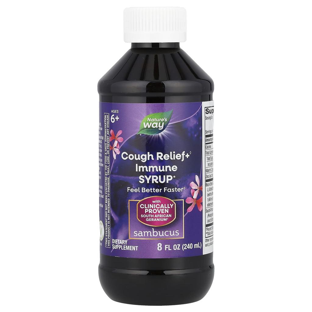 Nature'S Way, Cough Relief & Immune Boosting Syrup, Ages 6+, Sambucus, 240 Ml (8 Fl Oz)