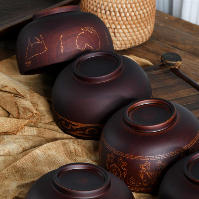 New Creative Bowl Spoon Tableware Set For Kitchen Item Utensils Wooden Auspicious Eight Treasure Pattern Dining Salad Home Dinne