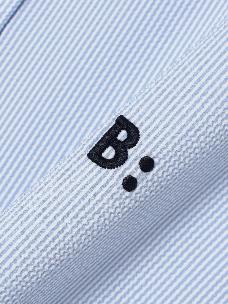 B:MING LIFE STORE by BEAMS Men's Large/Small Band Collar Shirt, Blue, Stretchy, Size M (92110163286)