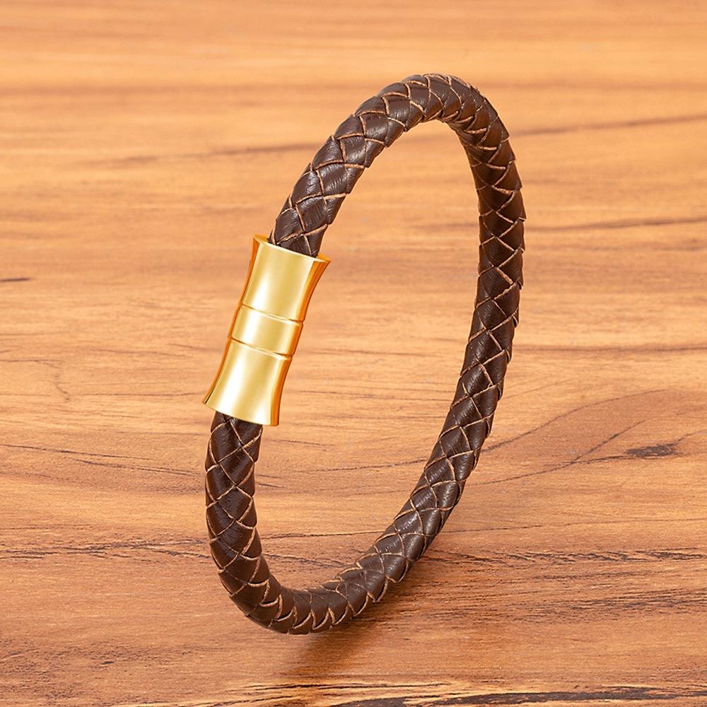 Unisex Armband Schwarz Braun Blau Echtes Geflochtenes Echtes Leder & Edelstahl Armband mit Schnallenverschluss Herren Armband