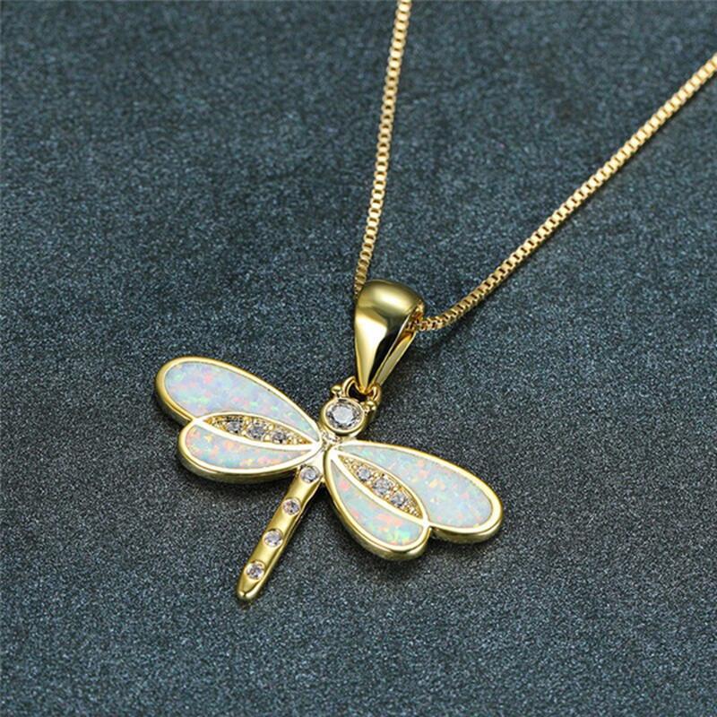 New Dragonfly Opal Pendant Necklace for Women