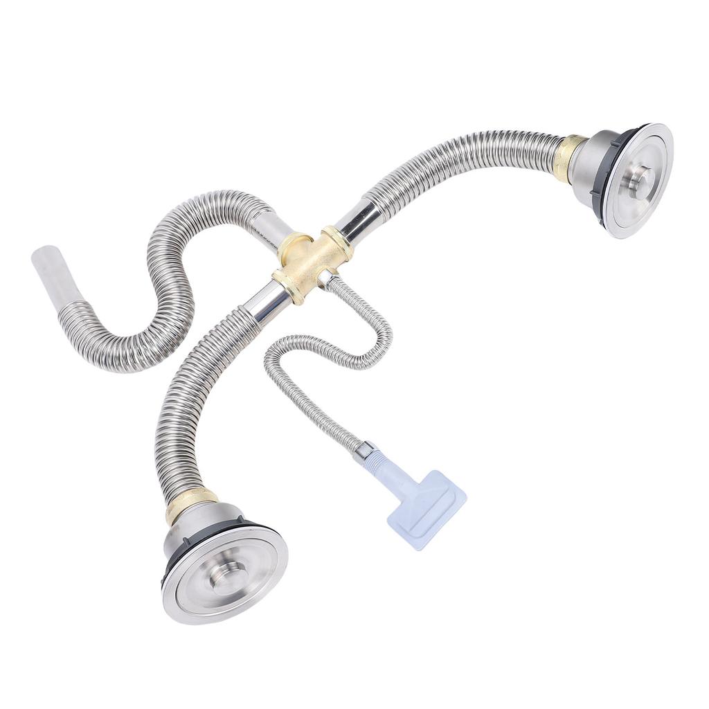 Kitchen Double Sink Downpipe Fittings Stainless Steel Flexible Drain Tubing Pipe Kit for Kitchen Bathroom Washroom