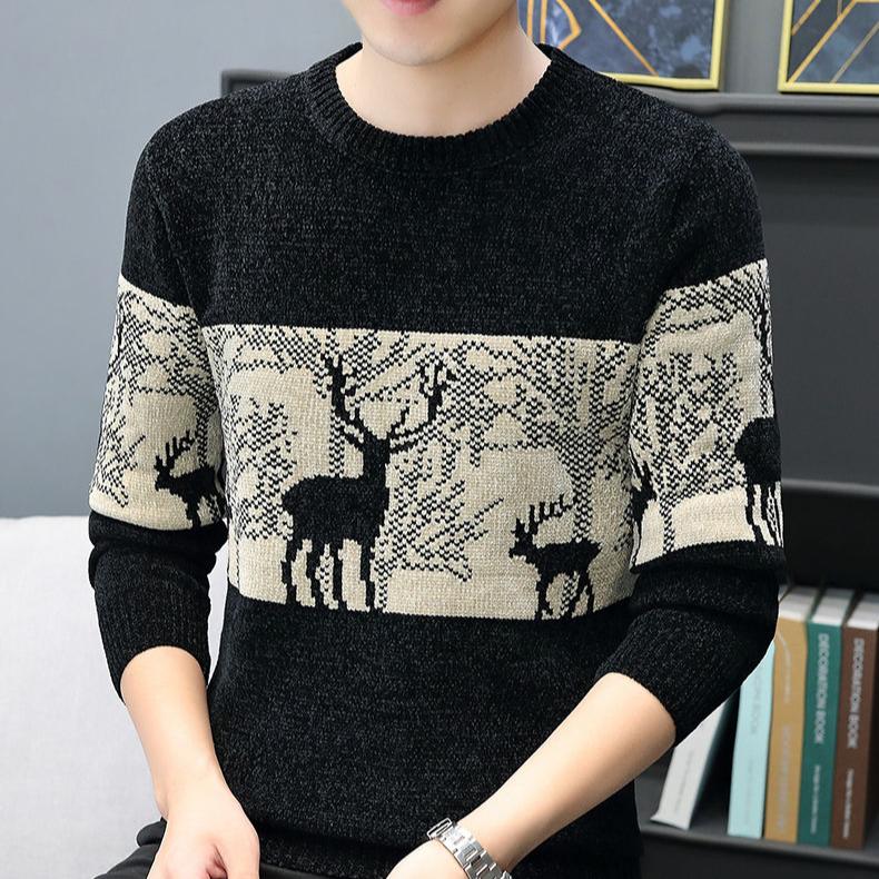 Mens Autumn and Winter Fashion Casual  Pullover Long Sleeve Oversized Knitted Sweater Men Christmas Sweater