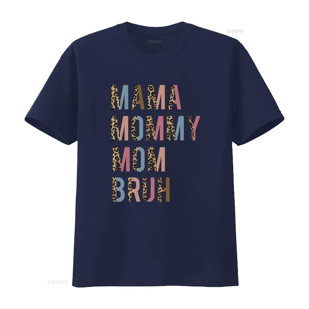 Funny Mom Life Leopard Print Spliced Color Letter Mama Mommy Bruh Casual Streetwear T Shirt Vintage Washed Slightly Fashion
