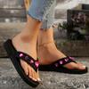 Fashion Laser Heart Shape Crystal Outdoor Flip Flops Big Rhinestone Slip On Wedge Heels Sandals Women 2025 Sexy Non Slip Beach Slippers
